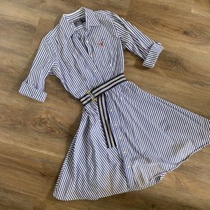 Button-Up Americana Striped Shirt Dress with Belt